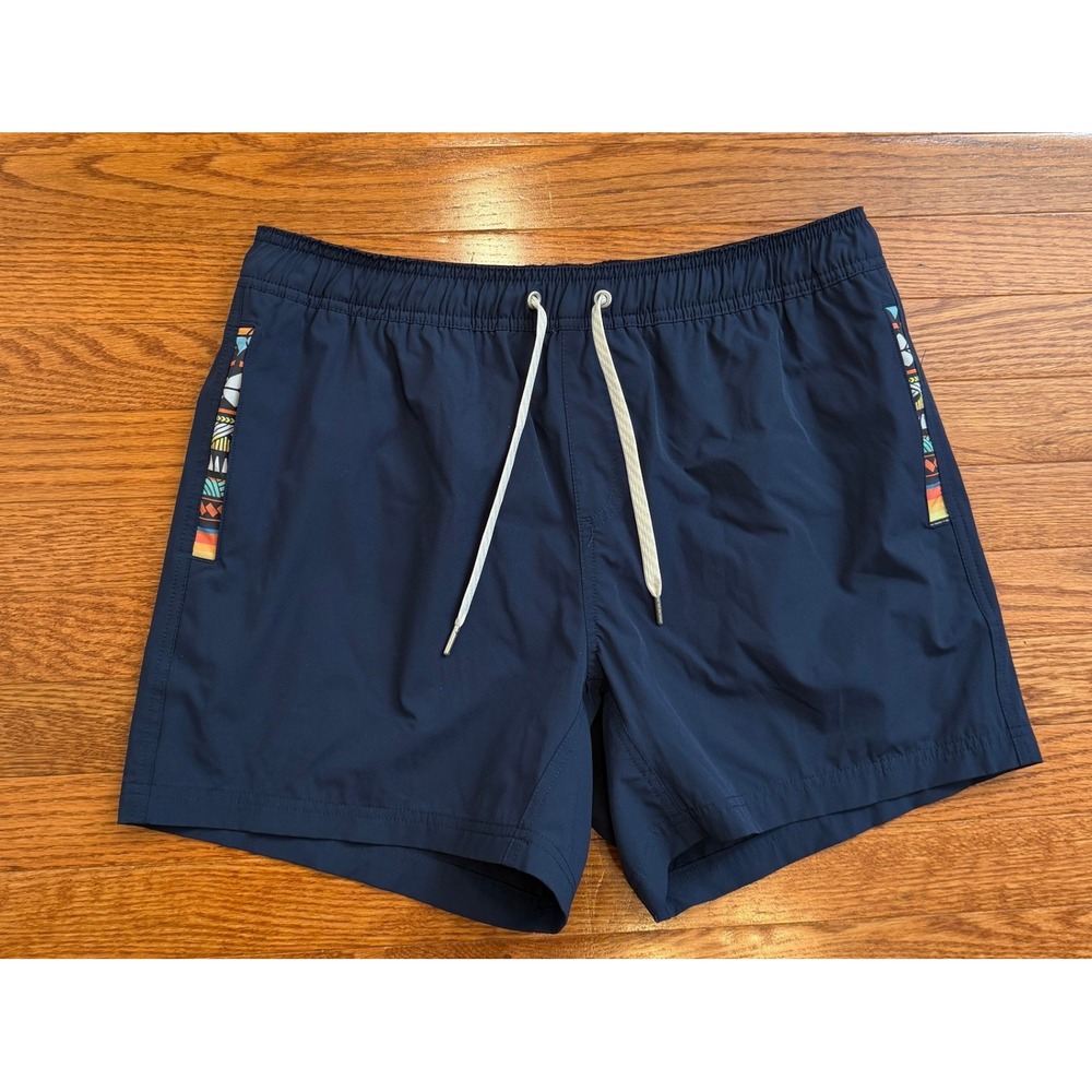 Wowie Shorts Mens Large 5" Lined Aztec Navy Blue Swim Trunks Gym Athletic Casual